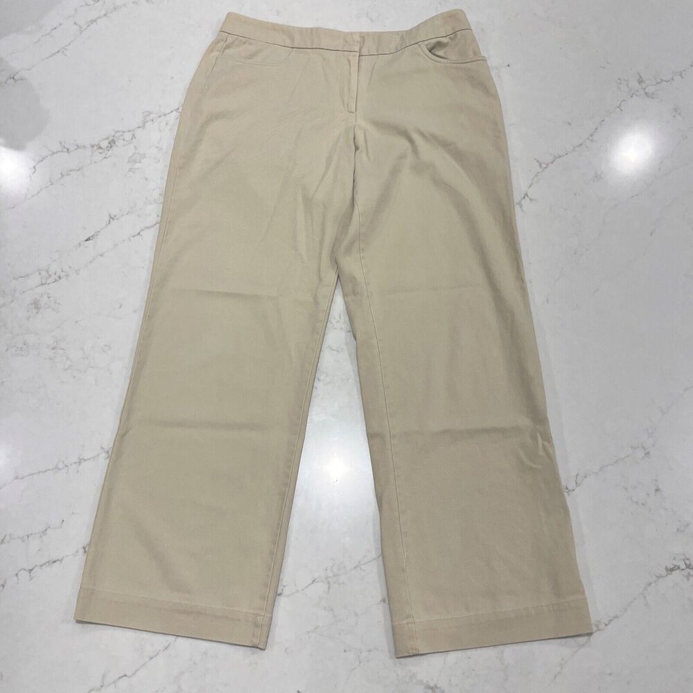 Eileen Fisher Beige Tan Khaki Straight Wide Leg Pants USA Sz Medium Cottagecore